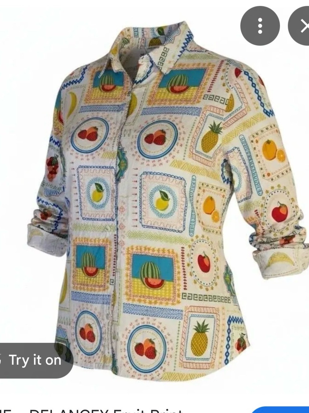 JANE + DELANCEY Fruit Print Kitsch Funky Art art to wear linen blend size 1X